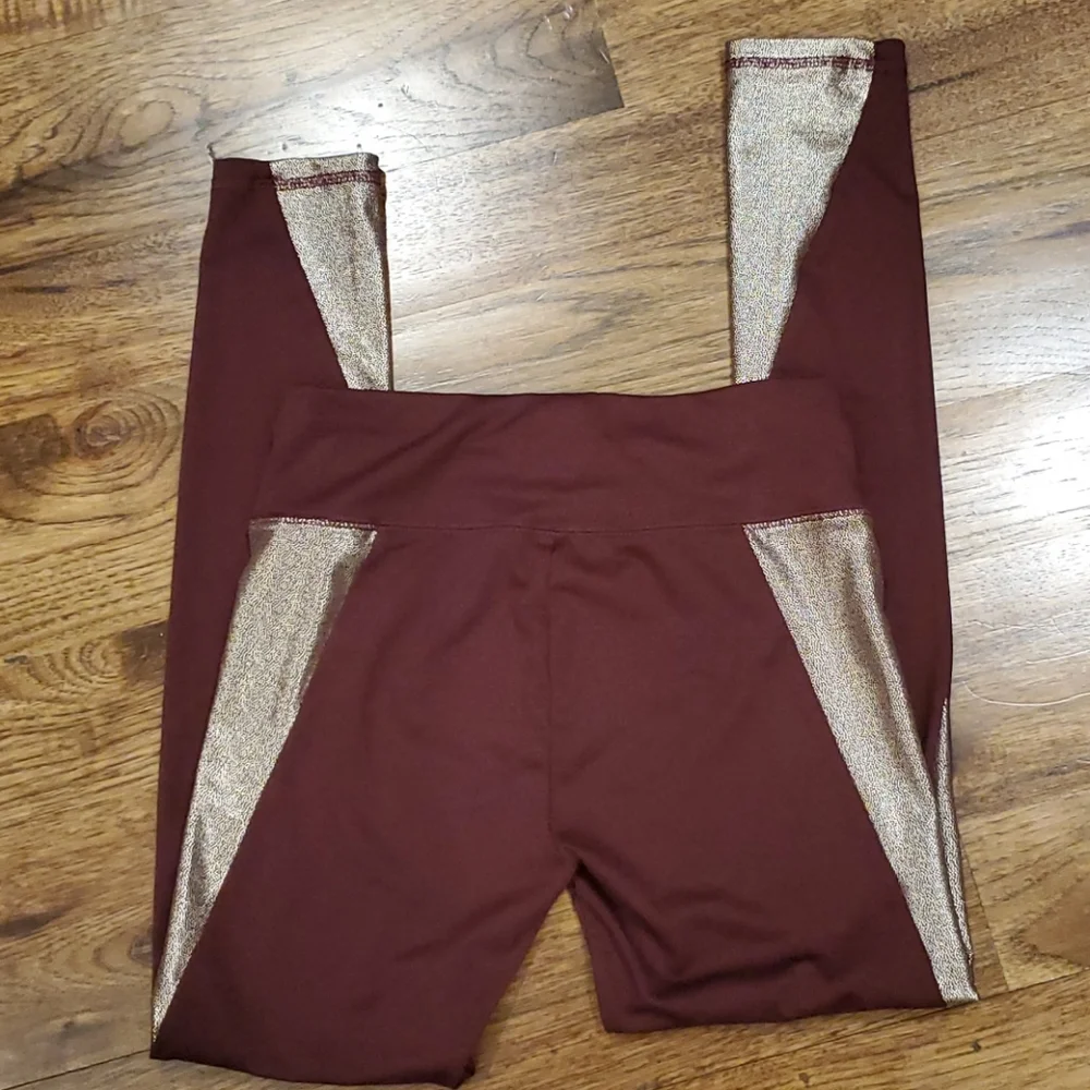 Girls Justice burgundy & gold leggings size 14/16
